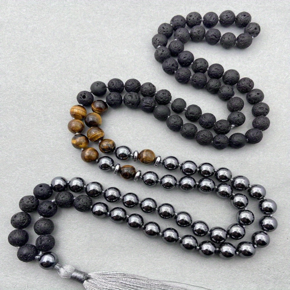 Beautiful Ethnic-style Natural Stone Knotted Necklace, Handmade